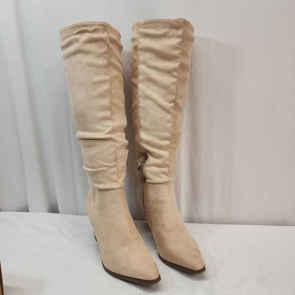 ZBY Size 8.5 Knee High Boots High Heel Pointed Toe Motorcycle Booties Casual Com - Picture 1 of 8